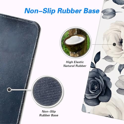 Flower Extended Mouse Pad Navy Cream Watercolor Floral Minimal Chic XL Mouse Pad Large Mousepad Extended Laptop Keyboard Mat Gaming Desk Pad Mouse Mat 31.5x11.8 Inch - color: Flower