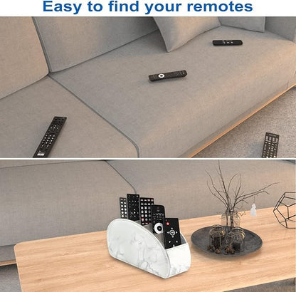 Remote Control Holder with 5 Compartments – [Upgrade Version] PU Leather Remote Caddy Desktop Organizer Store TV, DVD, Blu-Ray, Media Player, Smart Phones, Heater Controllers(Marble white) - color: Marble White