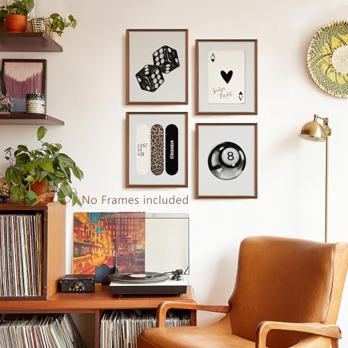 YUISLE Trendy Black and White Wall Art Posters, Leopard Preppy Room Decor, Aesthetic Dice Poster Prints for Teen Girl's Dorm Bedroom, 8x10 Inch, 4 PCS(Unframed)