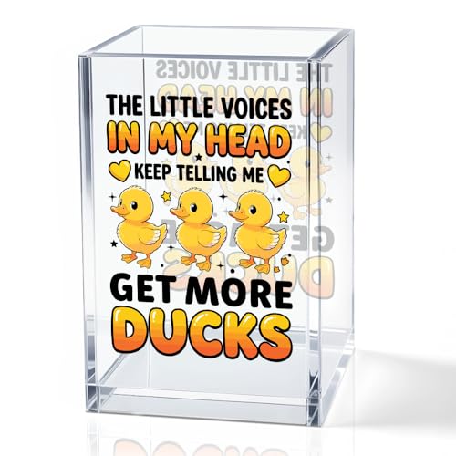 The Little Voices In My Head Acrylic Pencil Holder Cup, Ducks Lover Gifts for Women, Funny Rubber Duck Desk Organizer and Accessories for Coworker Girls Students Friends, Pen & Bookmark Holder - color: black & orange