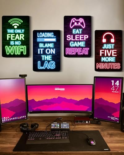 Drsoum Video Gamer Room Decor for Boys Gaming Wall Decor Neon Gaming Room Metal Sign 12 x 8 Inch Set of 4 - Gamer Wall Decor Teenage Boy Room Decor - color: Game Decor 3, size: 12 x 8 Inch x 4pcs