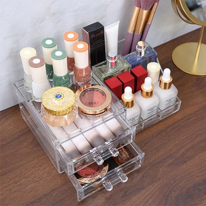 Acrylic Small Makeup Organizer with Drawers,Clear Skincare Organizer for Vanity,Dresser,Bathroom Countertop,Cute Cosmetic Organizer for Lip Gloss,Makeup Brush,Beauty,Skin Care and Cosmetic Storage - size: 2 Drawers-Set of 1