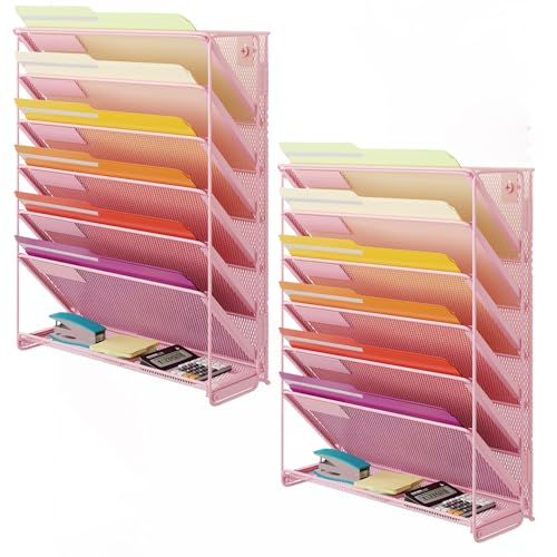 Kuntine.B Wall File Organizer (Pink, 7 Tier 2 Pack) - color: Pink, size: 7 Tier 2 Pack