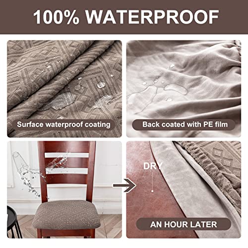 Genina Waterproof Chair Seat Covers Dining Room Chair Covers Stretch Seat Cover for Dinning Room Chair Protector Slipcovers for Kitchen, Hotel (2, Pattern1-Taupe) - color: Pattern1-taupe