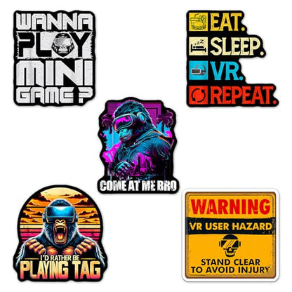 (Set of 5) I'd Rather Be Playing Tag Gorilla Sticker, Wanna Play Mini Games, VR Player Virtual Reality User Hazard Gamer, Come at Me Bro Waterproof Stickers 3 Inches