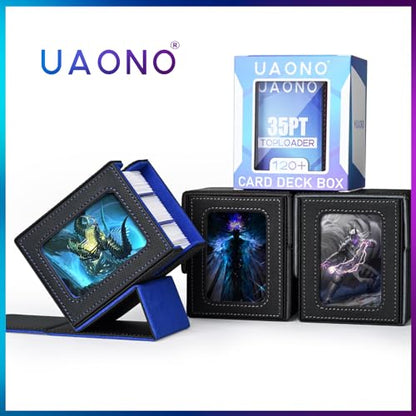 UAONO Card Deck Box for MTG Commander, Independent Commander Display, Fits 100 Double-Sleeved Cards, Magnetic Deck Case for Magic the Gathering TCG, 2 Dividers & 1 Top Loader (Black/Blue) - color: A-Black&Blue