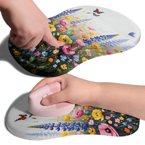 Ergonomic Joint Wrist Support Mouse Pad with Memory Foam Cushion Massage Bump, Carpal Tunnel Pain Relief Mousepad Slope Design for Wrist Rest, 11.8x7.9 in, Wild Flower - color: Wild Flower