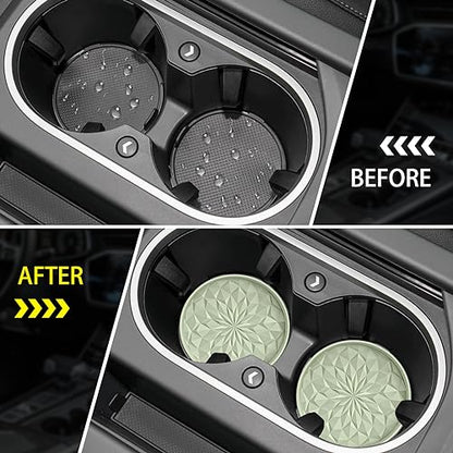 ME.FAN Car Coasters for Cup Holders [4 Pack] - 2.75In Silicone Auto Mug Mats - Universal Non-Slip Recessed Car Interior AccessoriesDesert Sage - color: 4pack-desert Sage