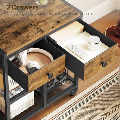 YATINEY TV Stand with Mount, Corner TV Stand with Wheels, for TVs up to 50 Inches, Rolling Entertainment Center, Small TV Stands, for Living Room, Meeting Room, Bedroom, Rustic Brown DS08BR