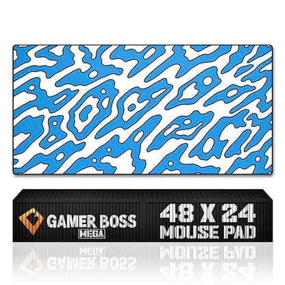 Gamer Boss - Gaming Mouse Pad - 48 x 24 Inches - 4mm Thick with Stitched Edges, Non-Slip Rubber Base, Premium Cloth Mousepad, Desk Mat for Laptop, Keyboard, Computer & PC (Mega, Blue Squiggle) - color: Blue Squiggle, size: 48" x 24"