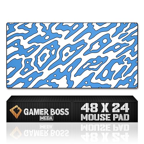 Gamer Boss - Gaming Mouse Pad - 48 x 24 Inches - 4mm Thick with Stitched Edges, Non-Slip Rubber Base, Premium Cloth Mousepad, Desk Mat for Laptop, Keyboard, Computer & PC (Mega, Blue Squiggle) - color: Blue Squiggle, size: 48" x 24"