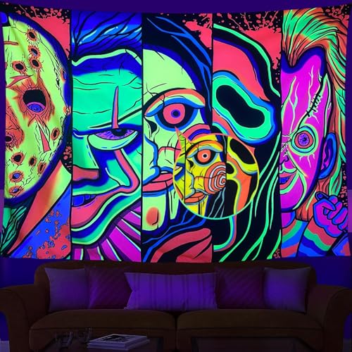 ARTCREATOR Black Light Art Halloween Wall Decor Trippy Blacklight Horror Face Tapestry, UV Reactive Tapestries Glow in The Dark Party Tapestry for Bedroom, Living Room (29" x 37") - color: Horror FaceB, size: 37"L x 29"W