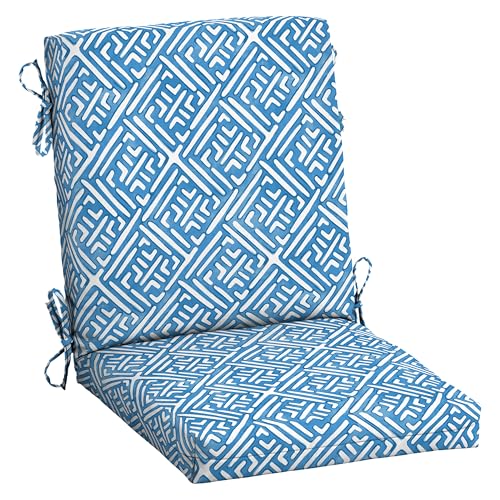 Arden Outdoor Midback Chair Cushion, 18 x 16.5, Rain-Proof, Fade Resistant Amalfi Blue Tile - color: Amalfi Blue Tile