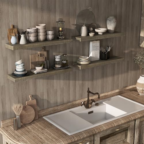 Acovy 36" Unfinished Solid Reclaimed Wood Floating Shelves, Rustic Heavy-Duty Wall Shelves, 8" Deep Floating Shelf for Living Room, Bathroom, Bedroom and Kitchen, Set of 2, Grey - color: Cement Grey, size: 36inches-2p