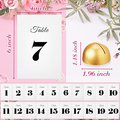 20 Pieces Round Table Number Cards Stands Modern Cursive Table Number 1-20 for Wedding Reception Anniversary Party Restaurant Events 4 x 6 Inches(Gold)
