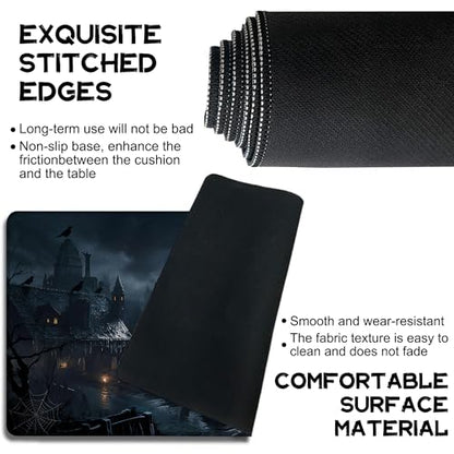 Playmat for MTG Fantasy Castle Magic Play Mat 24x14 Inch Card Game Mat for Magic The Gathering TCG PTCG Playmat with Free Storage Bags Non-Slip Backing and Stitched Edge - color: Fantasy Castle No With Zones