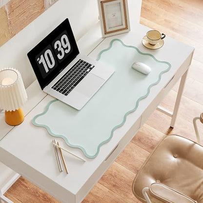 Sage Green Scalloped Desk Mat, 31.5" x 15.7", PU Leather, Waterproof Anti-Slip, Cute Aesthetic Desk Pad for Office/Home/Game/Vanity Large - color: Sage