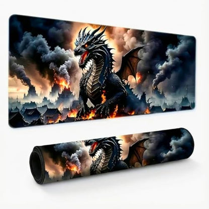 Gaming Mouse Pad Mythic Dragon - 31.5x11.8 Inch Large Desk Mat for Work & Gaming, Non-Slip Rubber Base, Durable Stitched Edges, Vivid Fantasy Art