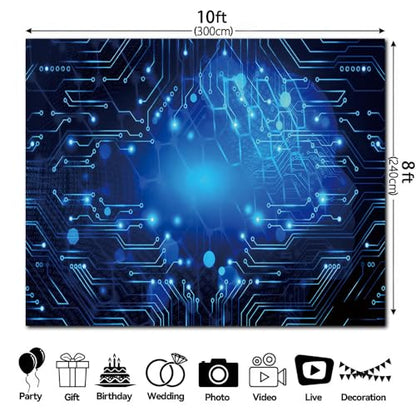 10x8FT Blue Glow Circuit Board Photo Backdrop Tech Theme Sequin Glitter Photography Background Digital Innovation Electronics Event Party Banner Decoration Supplies Polyester - size: 10x8FT