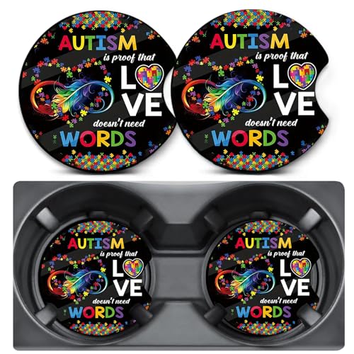 2 Pack Awareness Car Coasters for Cup Holders,Neoprene Anti Slip Mat | 2.75" Universal Size,Auto Rubber Drink Coasters Decor Car Accessories Interior Awareness Gifts for Women Men - color: AUTISM Awareness