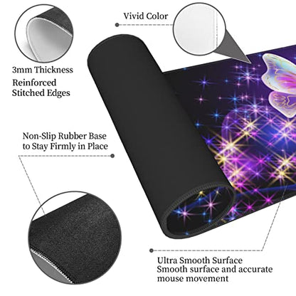 Butterfly Mouse Pad Extended Large Gaming Mouse Pad XL Oversized Desk Pad Stitched Edges 31.5 X 11.8 Inch - color: Black1