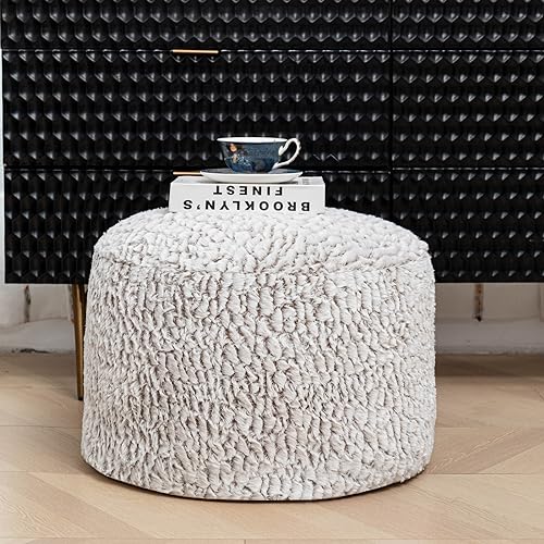 Asuprui Pouf Ottoman Unstuffed Ottoman Foot Rest No Filler Soft Fur Foot Stool 20x20x12 Inches Fuzzy Chair Floor Pouf Chair with Storage for Living Room Bedroom Snow Coffee - color: Snow Coffee