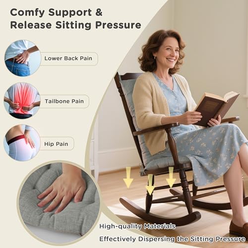 AddGrace Non-Slip Rocking Chair Cushion Extra Large Linen Thick Chair Pads Durable High Back Seat Cushions with Ties Set of 2 Light Grey - color: Light Grey