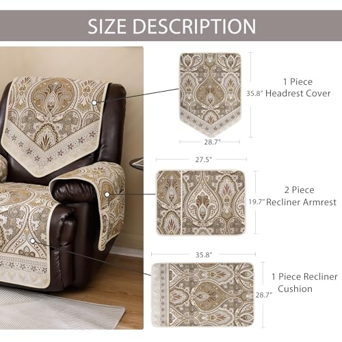 Recliner Chair Covers Non Slip Waterproof Large Recliner Covers for Leather Recliner,Electric Reclining Chair Covers for Living Room Dog Sofa Recliner Cover (FLKF-Beige) - color: Flkf-beige