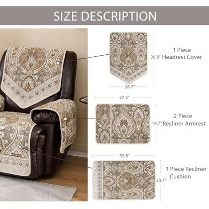 Recliner Chair Covers Non Slip Waterproof Large Recliner Covers for Leather Recliner,Electric Reclining Chair Covers for Living Room Dog Sofa Recliner Cover (FLKF-Beige) - color: Flkf-beige
