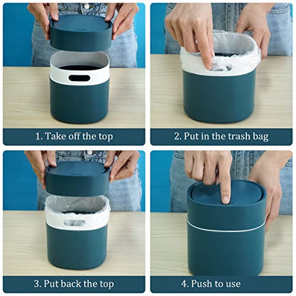Mini Desk Trash Can with Lid with Trash Bags 180 pcs Press-Top 0.5 Gallon Tiny Countertop Waste Basket Small Table Top Plastic Covered Garbage Bin for Desk Top (Blue) - color: Blue