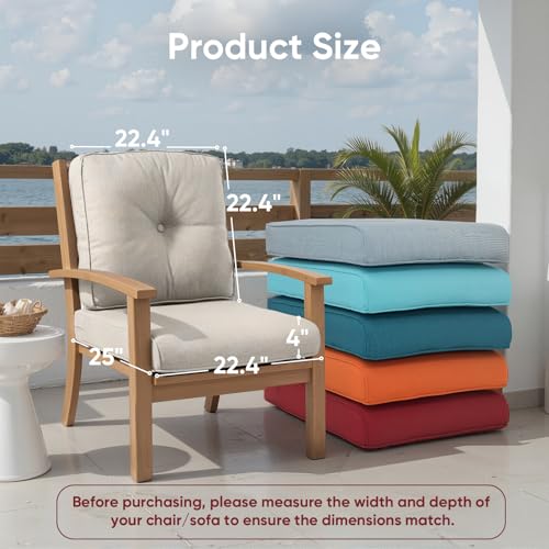 Outdoor Chair Cushion Set of 2, Waterproof Outdoor Seat Cushions 25x22 , Patio Chair Cushions for Outdoor Furniture, Replacement Couch Loveseat Cushion, Include 2 Back & 2 Seat Cushions, Button/Beige - color: Oatmeal Beige, size: 22"x25" Deep Seat