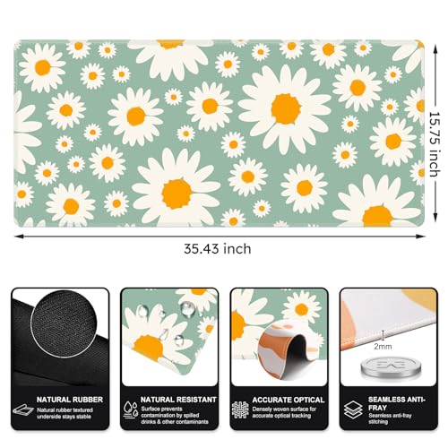 iCasso XXL Large Mouse Pad for Desk, Anti-Slip Big Mousepad with Stitched Edges, Keyboard Mat for Work, Gaming (Daisy) - color: Daisy