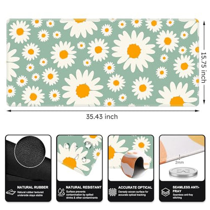 iCasso XXL Large Mouse Pad for Desk, Anti-Slip Big Mousepad with Stitched Edges, Keyboard Mat for Work, Gaming (Daisy) - color: Daisy