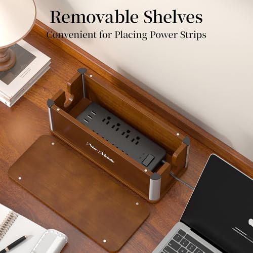 Delamu Wooden Cable Management Box, Retro-Inspired Cord Organizer Box for Home Office, Large Cord Hider Box Hides Floor Cord and Power Strips, Floor Cord Covers, 14.3" x 6.0" x 5.5", Dark Brown - color: Dark Brown
