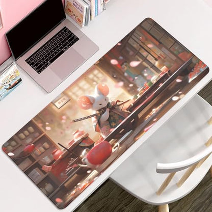 Funny Samurai Mouse Pad Desk Mat,Japanese Big Mousepad (27.5X11.8 in) | Non-slip base, high-density smooth surface with no stuttering,Washable and colorfast,suitable for office, study, and gaming - color: samurai mouse