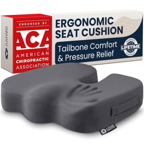 5 STARS UNITED Seat Cushion - Memory Foam Chair Cushion for Tailbone Pain Relief - Ergonomic Support for Coccyx, Sciatica & Butt - Office, Desk & Gaming Chair, Car Seat, Wheelchair, Airplane, D Gray - color: Dark Gray Mesh, size: Large