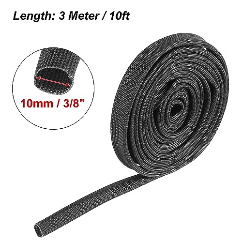 X AUTOHAUX Fiberglass Heat Wire Shield Sleeve Heat High Temp Shield Adjustable Heat Shield 10ft 10mm 3/8" Black for Car Wire Loom Protection - size: 3/8"
