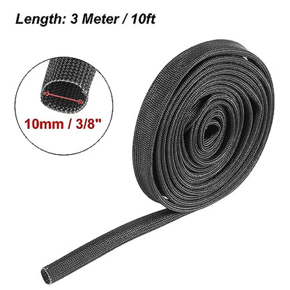 X AUTOHAUX Fiberglass Heat Wire Shield Sleeve Heat High Temp Shield Adjustable Heat Shield 10ft 10mm 3/8" Black for Car Wire Loom Protection - size: 3/8"