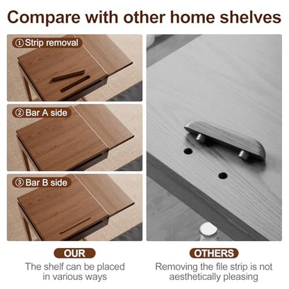 Solid Wood C Shaped End Table for Couch,Walnut C Table with Wheels,Rolling Side Table with Storage,Couch Desk with Adjustable Desktop,Rolling Tv Tray with Folding Shelf,Modern Couch Table - color: Walnut