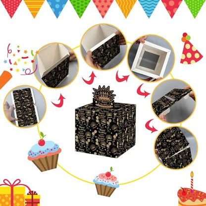 Black Gold Surprise Birthday Gift Set, Birthday Surprise Box for Women, Happy Birthday Box for Cash Gift - Fun and Loving Way Gift - color: Balck Gold