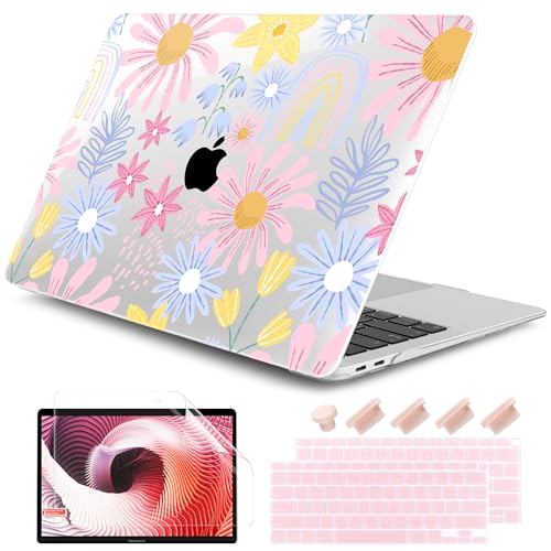 DONGKE Compatible with MacBook Air 13 inch Case 2021 2020 2019 2018 Release A2337 M1 A2179 A1932 with Retina Display Touch ID, Plastic Hard Shell & Keyboard Cover - Florals - color: Florals D010