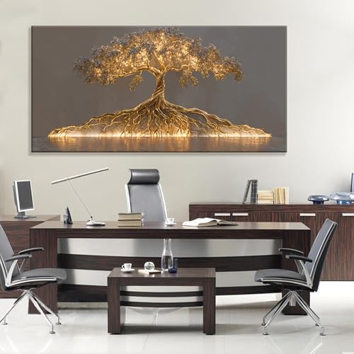 YISXINOAG Large Abstract Wall Decor Modern Grey Canvas Art Wall Decor Gold Tree of Life Wall Art for Living Room Modern Home Decorations Gold Tree Paintings Pictures for Bedroom Size 29"X58" - color: grey gold, size: 58"L x 29"W