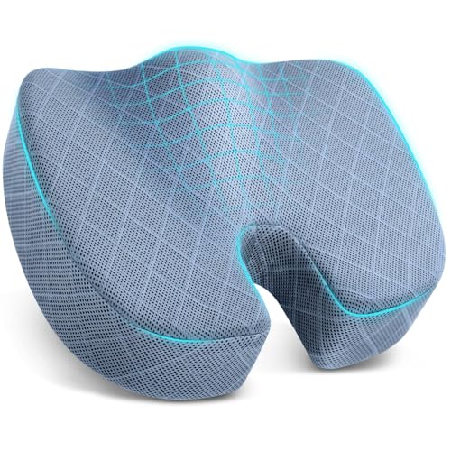 TushGuard Office/Car Seat Cushion, Non-Slip Sciatica & Back Coccyx Tailbone Pain Relief Chair Pad, Memory Foam Butt Pillow for Computer Desk, Wheelchair, Driving (Light Blue, XX-Large) - color: Light Blue, size: XX-Large