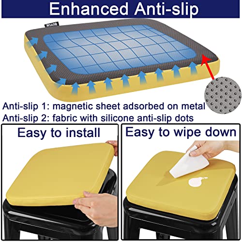 BUYUE Enhanced Anti-Slip Magnetic Bar Stool Cushion 1 Piece, Luxury PU Leather Waterproof Small Seat Cushion for Café Bistro Stackable Metal Stool (Square, Yellow, 1) - color: Yellow, style: Square-1 Pcs