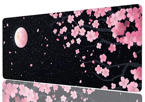 Cherry Blossom Mouse Pad Pink Moon Petal Night Sky Sakura Art Mousepad XL Large Gaming Mouse Pad Laptop Keyboard Mat Desk Pad Professional Desk Pad for Office Equipment 31.5x11.8 Inch - color: Cherry Blossom