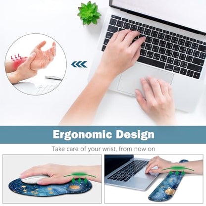 ARTSO Large Mouse Pad and Keyboard Wrist Rest, Ergonomic Mouse Pad with Wrist Support, Non-Slip Desk Mat Protector for Office, Home -Blue Planet Galaxy - color: Blue Planet Galaxy