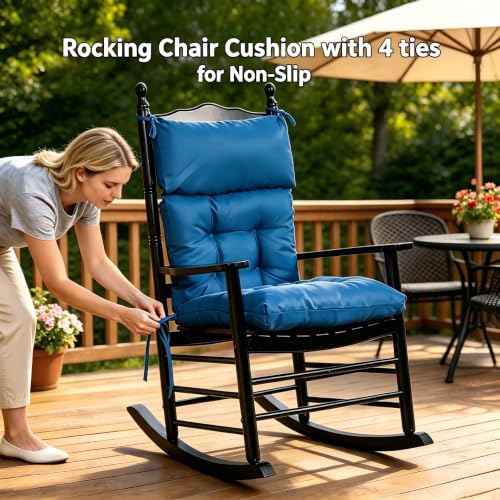 QILLOWAY Outdoor Rocking Chair Cushions Set of 2, 100% Polyester Waterproof Patio Rocking Chair Cushion, High Back Weatherproof Chair Pad for Adirondack & Outdoor Furniture, Marine Blue - color: Marine Blue