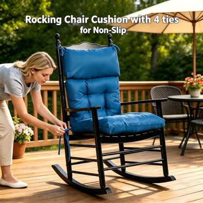 QILLOWAY Outdoor Rocking Chair Cushions Set of 2, 100% Polyester Waterproof Patio Rocking Chair Cushion, High Back Weatherproof Chair Pad for Adirondack & Outdoor Furniture, Marine Blue - color: Marine Blue