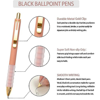 Linbsunne Ballpoint Pens Black Medium Point 1mm Pen with Super Soft Grip Ball Point Pen for Men Women Retractable Pens (gold-12 pcs) - color: gold-12 pcs