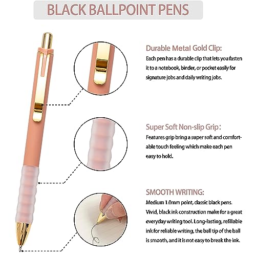 Linbsunne Ballpoint Pens Black Medium Point 1mm with Super Soft Grip Ball Point Pen for Men Women Retractable(gold-18 pcs) - color: gold-18 pcs